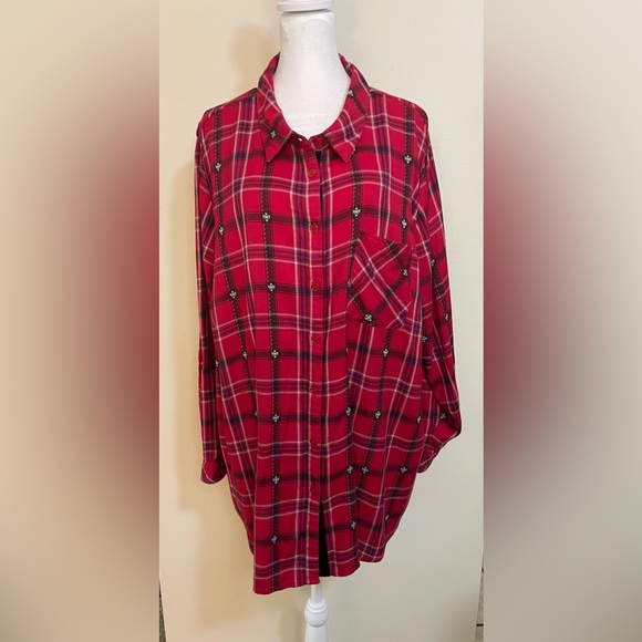 Catherines Women’s Button Down Shirt Red Plaid Size 2X - Picture 3 of 17